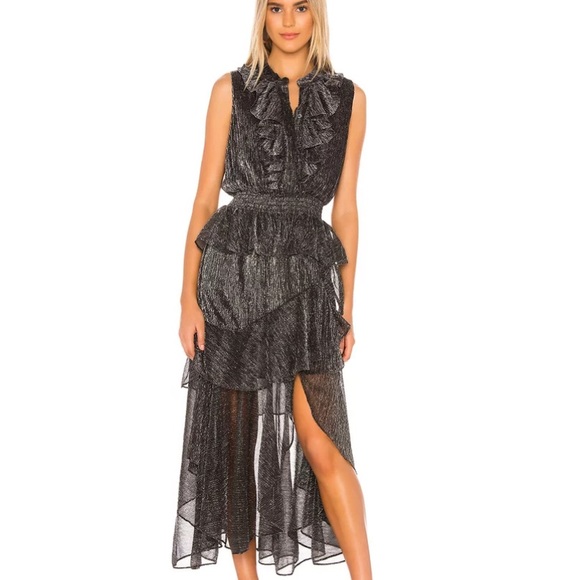 MISA Los Angeles Ilona Midi Dress Metallic Black - Picture 1 of 10